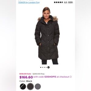 London Fog Tower Black Puffer Coat/Faux Fur RemovableHood smoke/petfree Excell☃️